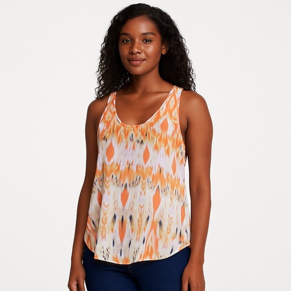LIVE 4 TRUTH Orange Ikat Print Criss Cross Back Sleeveless Blouse M - Picture 1 of 6
